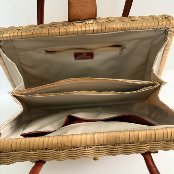 Vintage Marchioness 50s Woven Basket Top Handle Purse Bag Leather Turn Lock - Picture 9 of 11